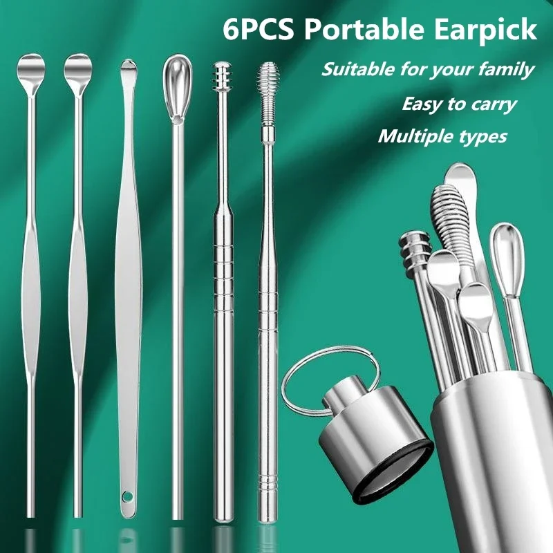 6pcs/set Earpick Sticks Earwax Remover Curette Ear Pick Cleaning Ear Cleanser Spoon Protector Ear Picker Wax Removal Tool