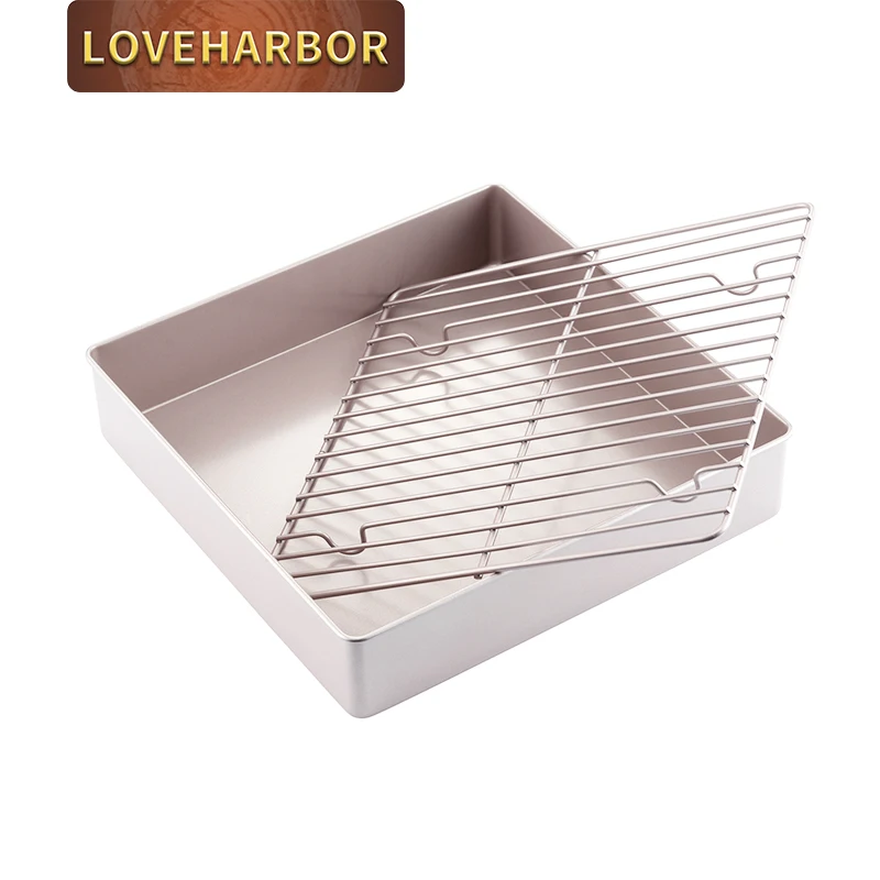 

11-inch Square Deep Cake Pan with Rack, Non-stick Carbon Steel Baking Dish, Suitable for Oven Baking Cakes, Bread, Pizza, Meat