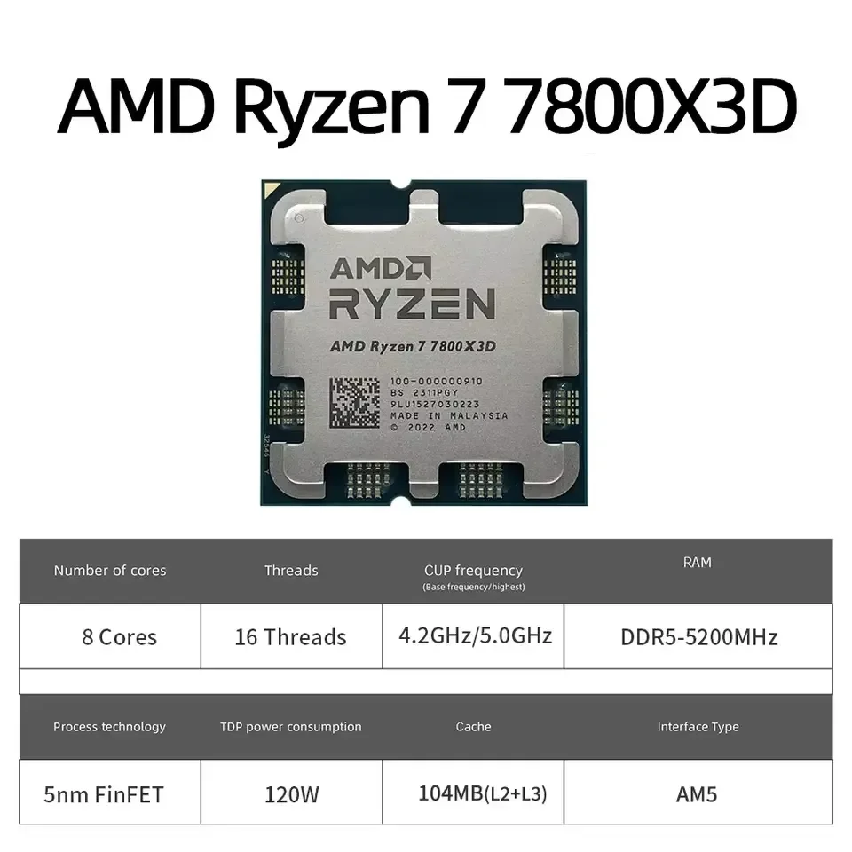 معالج AMD Ryzen 7 7800X3D 4.2 جيجا هرتز L3=96 متر 120 وات 8-Core 16-Thread R7 7800X3D مقبس AM5 5NM DDR5 ولكن بدون مروحة #2