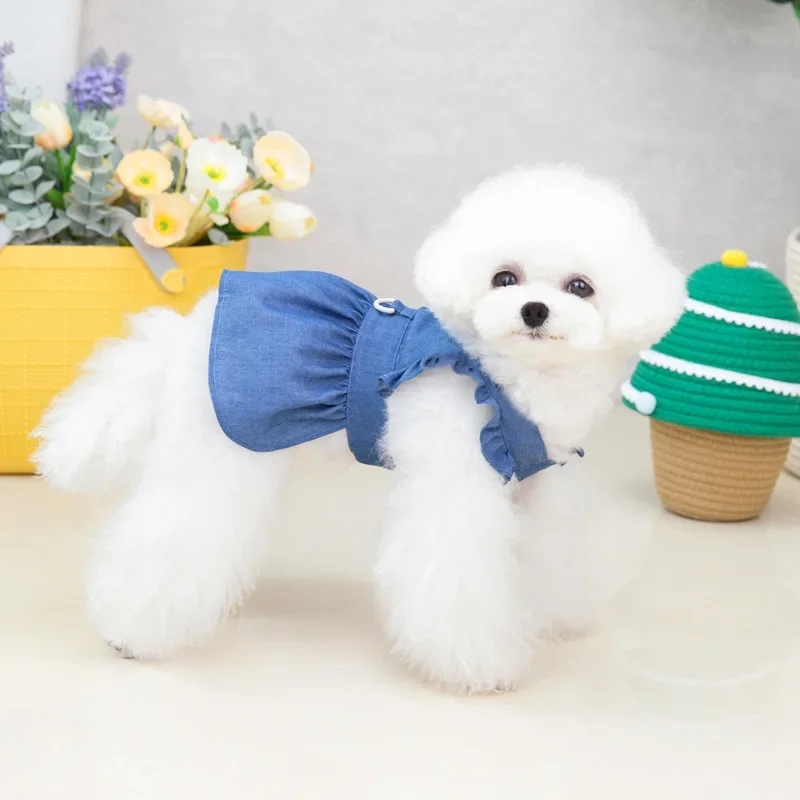 Spring Summer Dog Dress for Small Kitten Dogs Clothes Puppy Letters Embroidered Jean Strap Dresses Chihuahua Skirts Pet Costumes