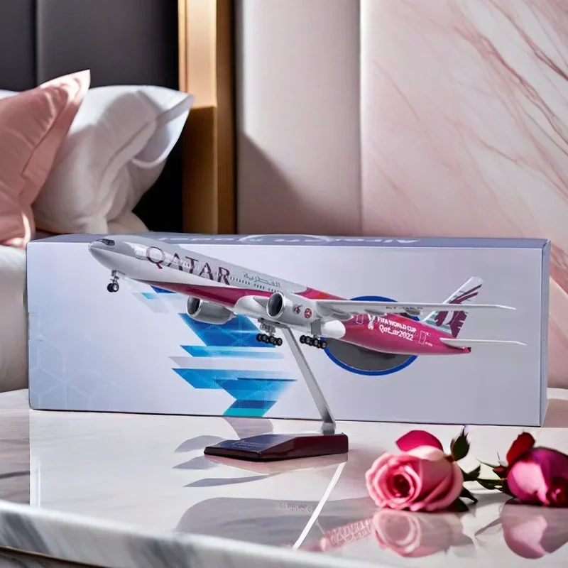 47CM 1:157 Scale Model 2022 Qatar Airways 777 Airliner With Light Football  Diecast Resin Aircraft Collection Display Toys Gift