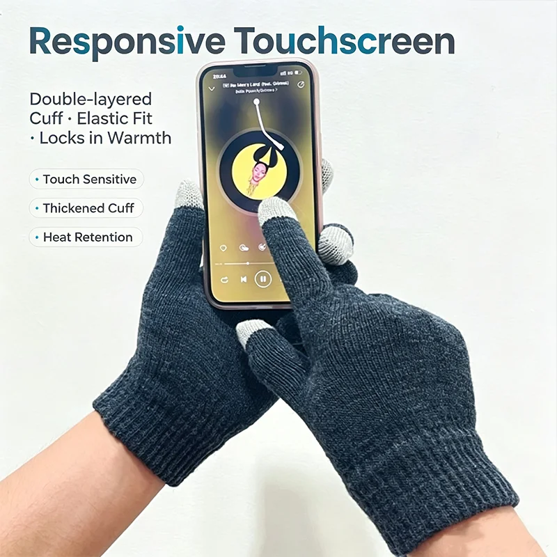 Winter Knit Gloves Fleece Lined Warm Mittens Touchscreen Thick Knitted Thermal Gloves Men Women Double Layer Cuff Guantes