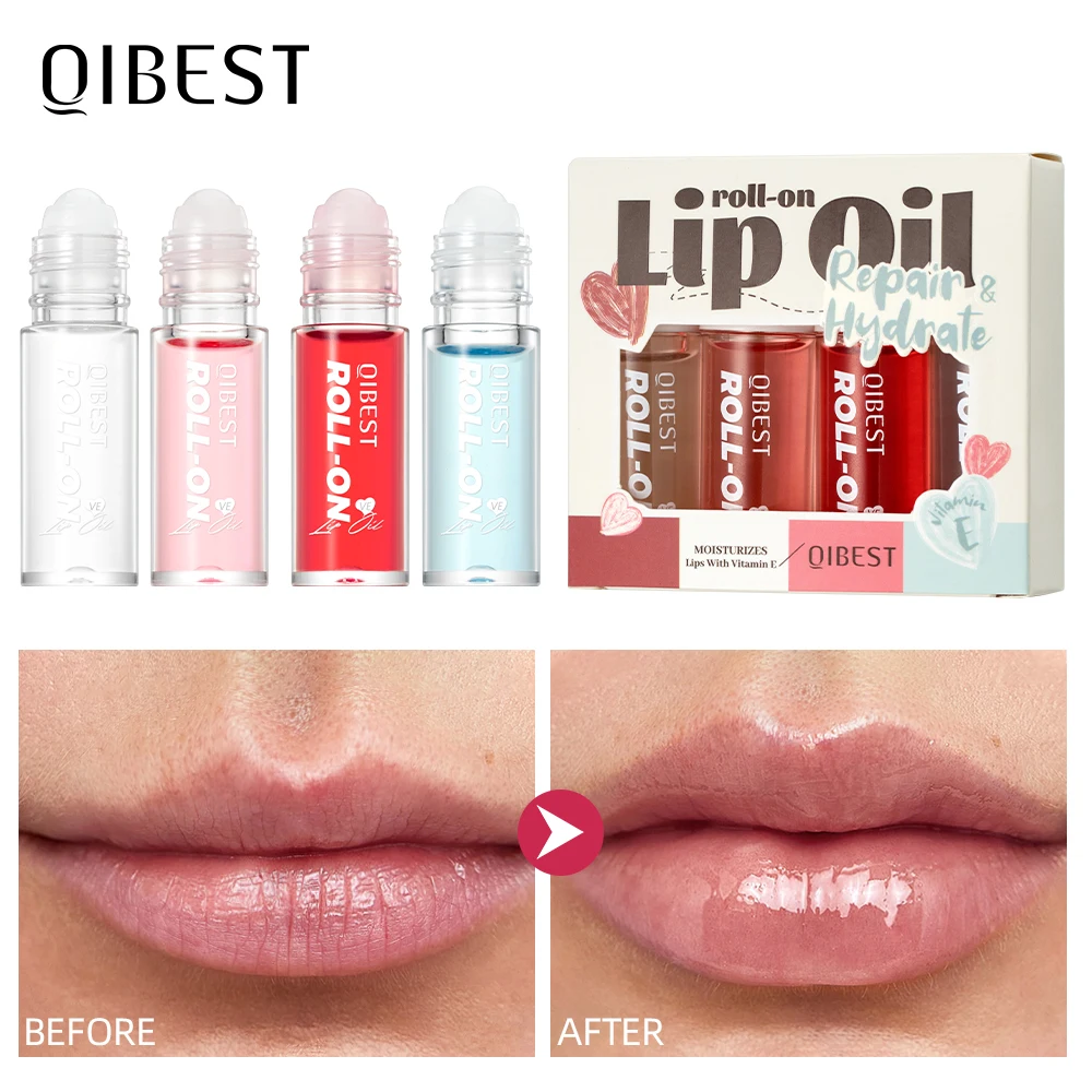QIBEST Roll-On Lip Oil Sets Moisturizing And Hydrating Lip Gloss Nourishing Lip Balm Smooth Long-Lasting Colorless Anti-Drying