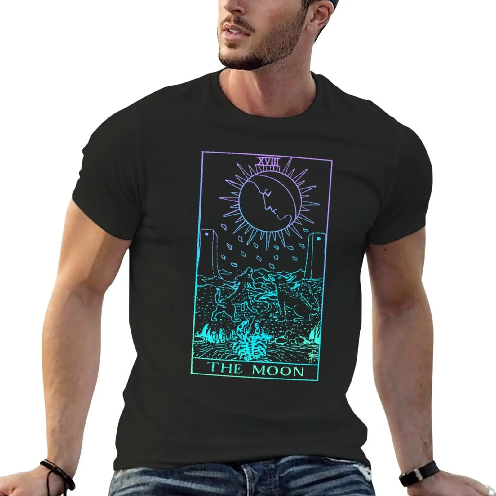 The Moon Tarot Card Rider Waite Witchy T-Shirt Short sleeve tee custom t shirt oversized t shirt men