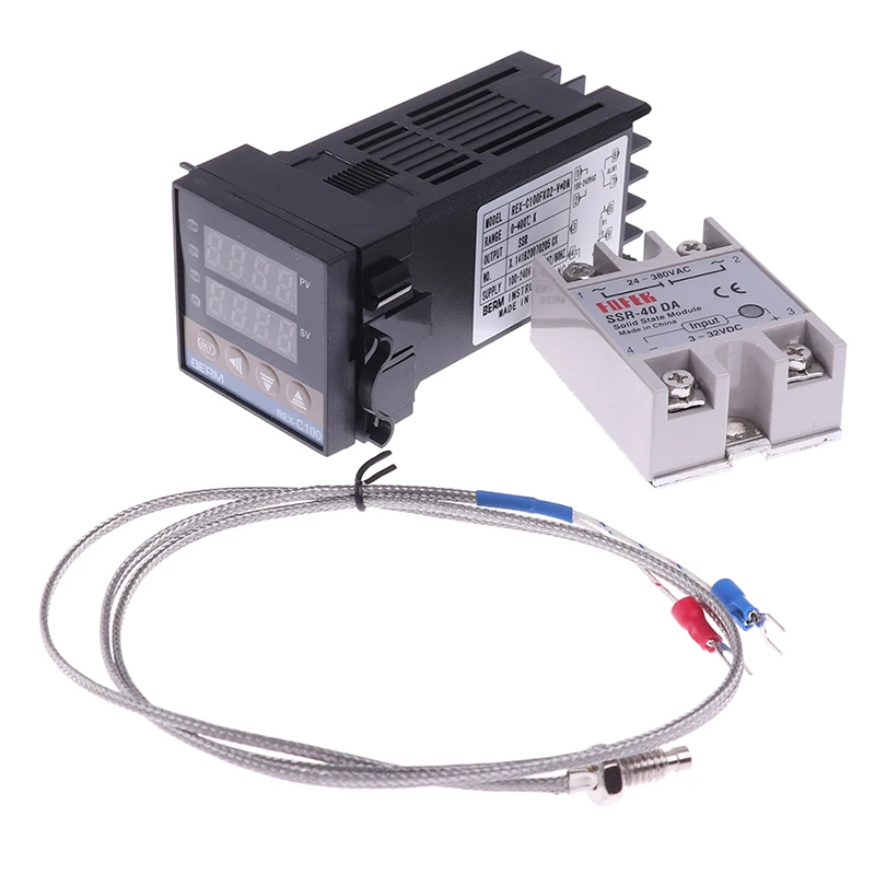 100-240VAC PID REX-C100 متحكم في درجة الحرارة SSR-40A الحرارية