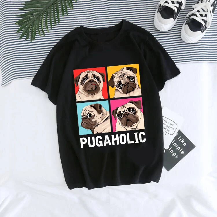 Cute Pug Shirt Men Women Funny Cartoon T Shirt Y2k 90s Harajuku Graphic Ulzzang T-shirt Mange Print Tshirt Aesthetic Tops Tees