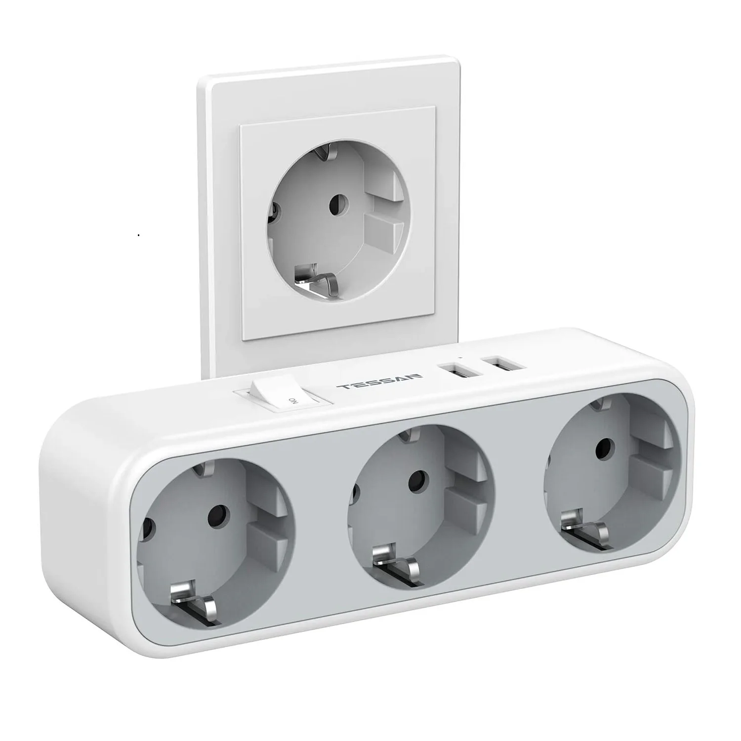 

Удлинитель настенный TESSAN с 3 розетками переменного тока, 2 USB-порта