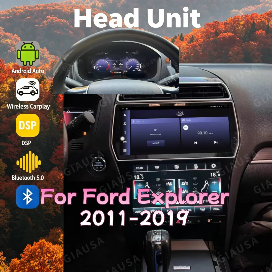 

12+10.1-дюймовый экран с Android 14 и беспроводным CarPlay для Ford Explorer 2011-2019, автомобильная мультимедийная система с GPS-навигацией, радио, DSP и Bluetooth 5.0