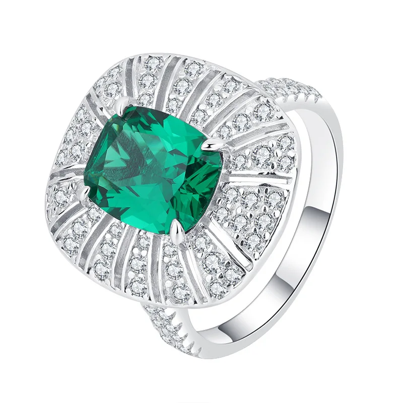 S925 Silver Colored Treasure Fat Square Engagement Ring Temperament Simple Ring Female Lead Stone 8 * 10 Jewelry Wholesale