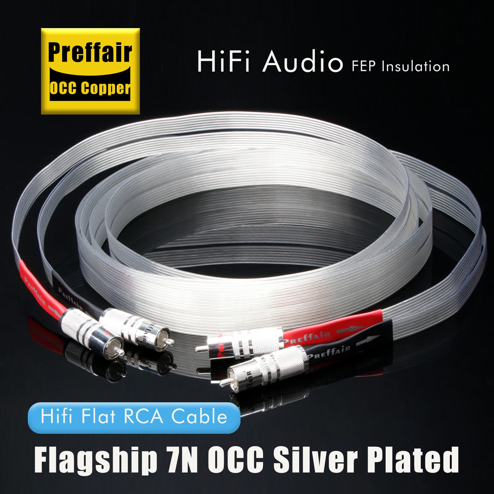 2RCA Cables Flat Belt 7N OCC Silver Plated Signal RCA Audio Cable for Speaker Box HDTV TV DVD AMP