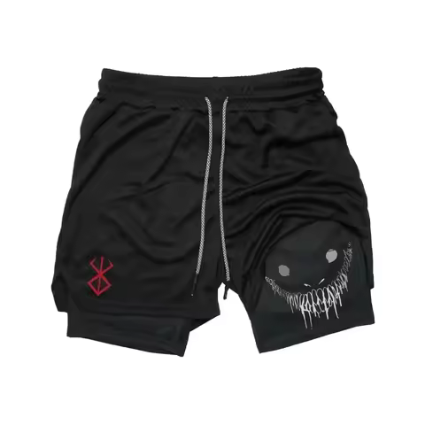 Deportivos 2 En 1 Para Hombre Shorts De Secado Rápido Para Correr Entrenamiento De Gimnasio Y Fitnes Berserk-pantalones Cortos
