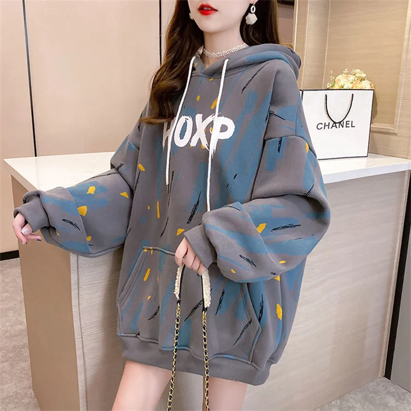 Spring Graphic Print Hooded Sweatshirts Pocket For Women Harajuku Hiphop Pullover Hoodies Sweat Shirts Oversize Baggy Ladies Top