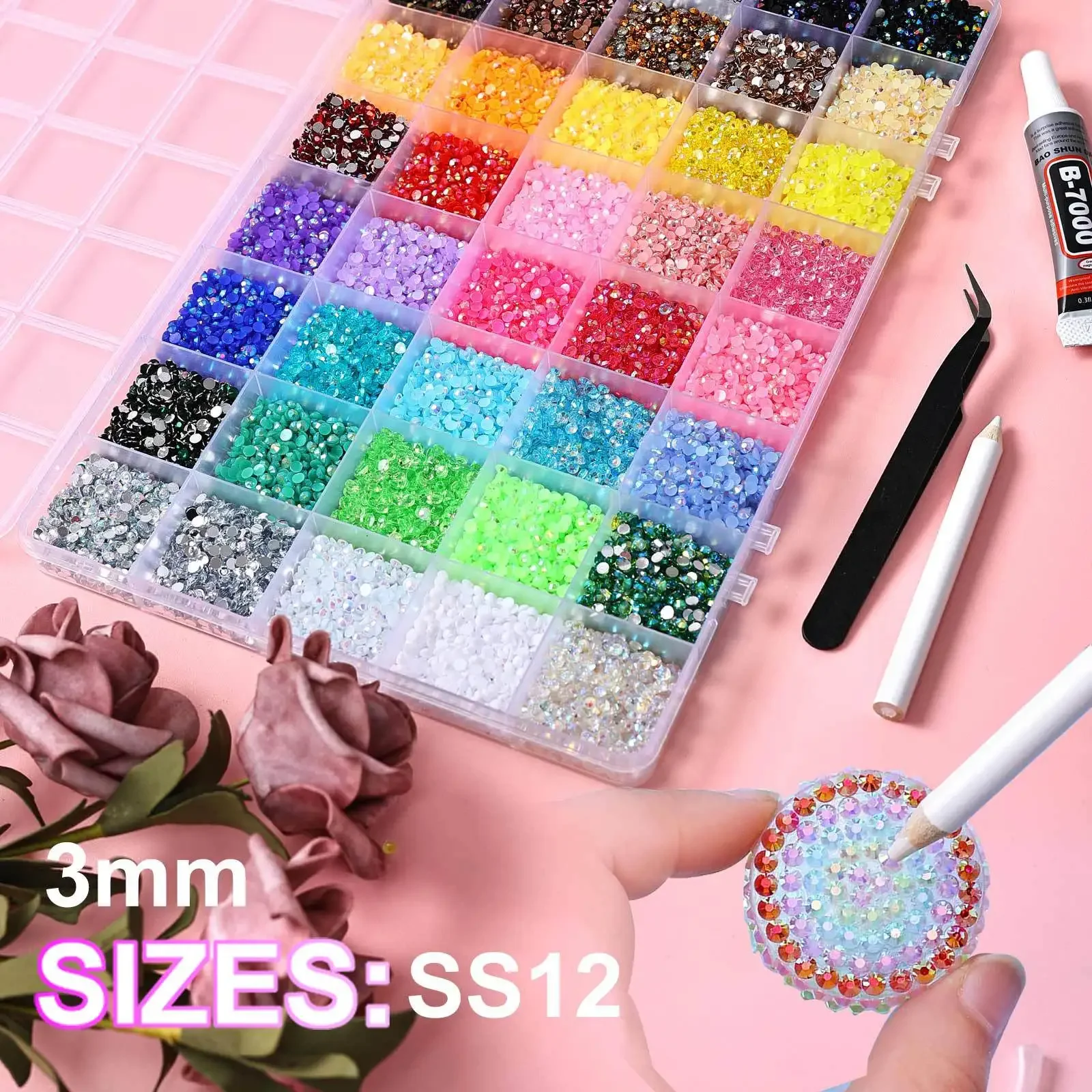 Hot Multicolor Resin Rhinestone Kit DIY Decoration Diamond Art Flatback Gems for Clothing Nail Phone Drill Glasses Hat Drill etc 6