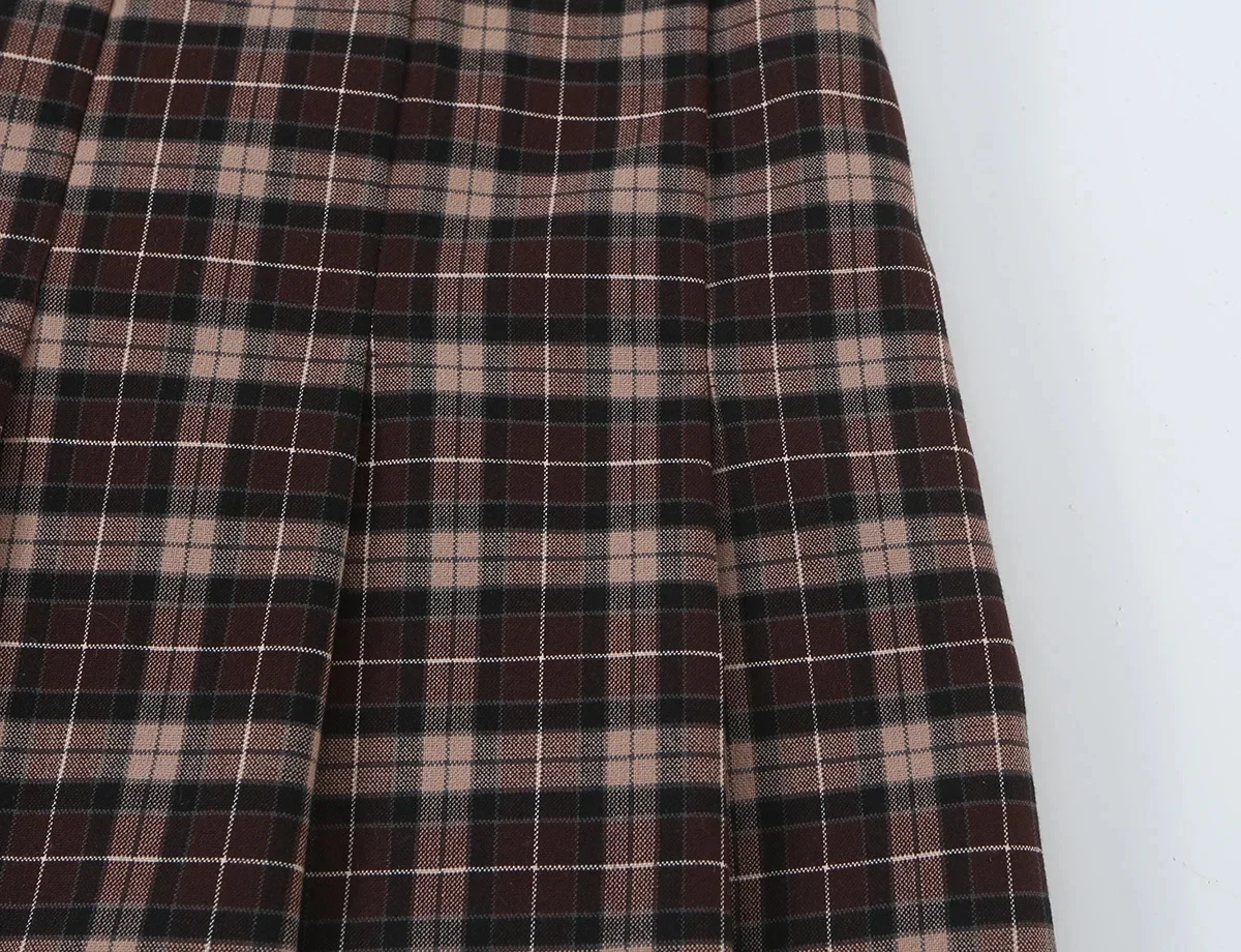KONDALA Damen Vintage Lässiger Karierter Minirock-Anzug 2026 Herbst Trendiges Klassisches Retro-Set mit Stehkragen-Jacke und Weitgefalteten Culottes – Detail 17