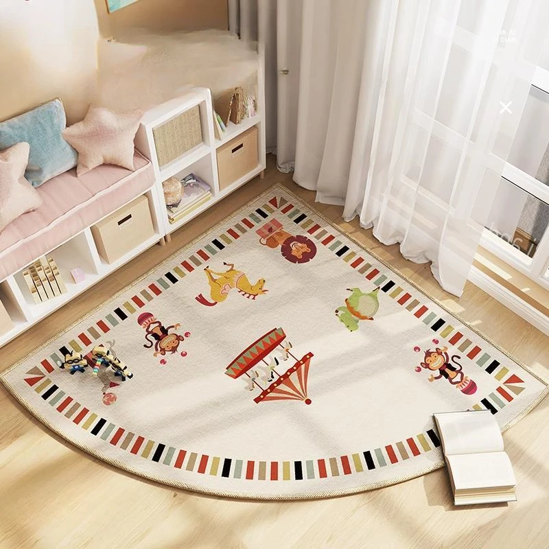 Fanshaped Cartoon Animal Living Room White Carpets Children's Room Cute Non-slip Soft Carpet Fun Circus Pattern Porch Fluffy Rug