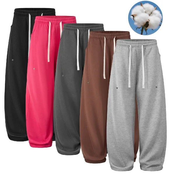 Autumn and Winter Men's Loose-Fitting Banana-Style Sweatpants, Elastic Waistband with Drawstring, Rivet Pockets, Ribbed Tapered Cuffs, Y2K Street Style Men's Trousers, Multi-Color Versatile Casual Sports Pants for Men