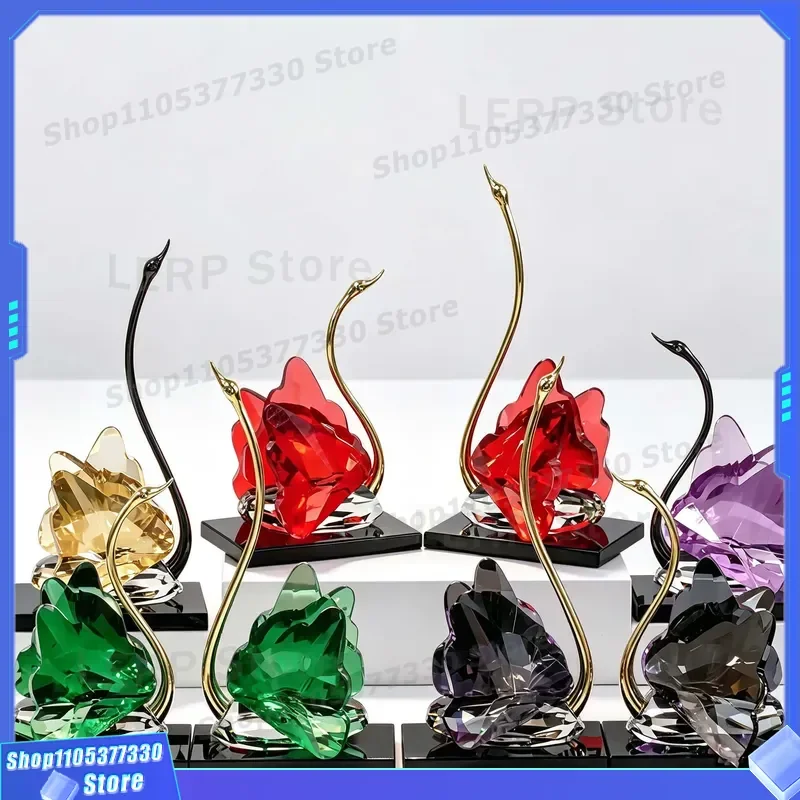 Luxury Crystal Swan Ornament for Living Room Entrance Decor High End Desktop Craft Wedding Gift Housewarming Present Elegant
