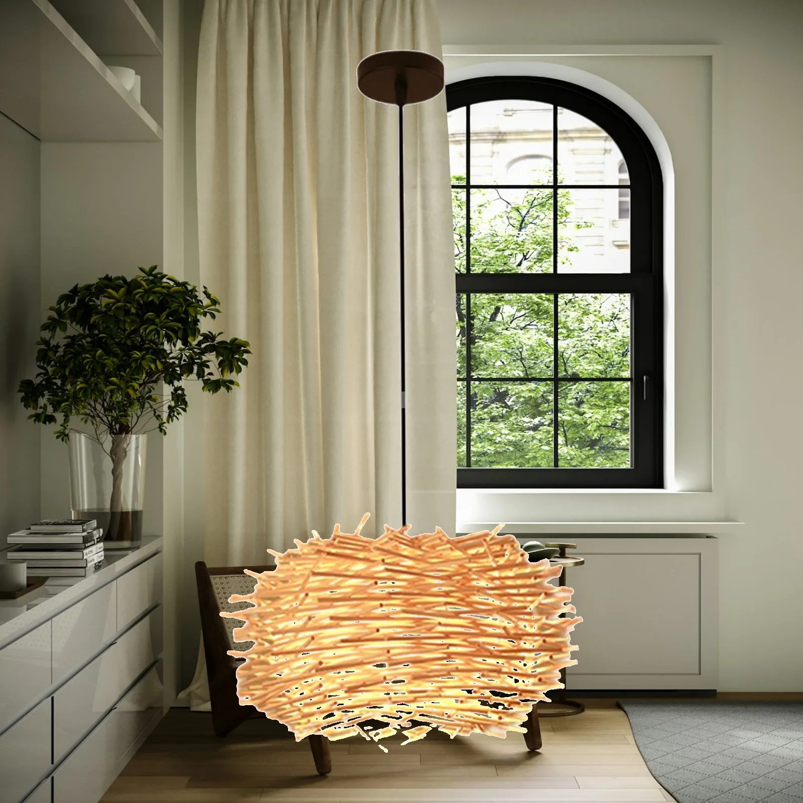 Handwoven Grass Vine Pendant Lamp Shade Fixture for Dining Room Boho Ceiling Light Decorative Art