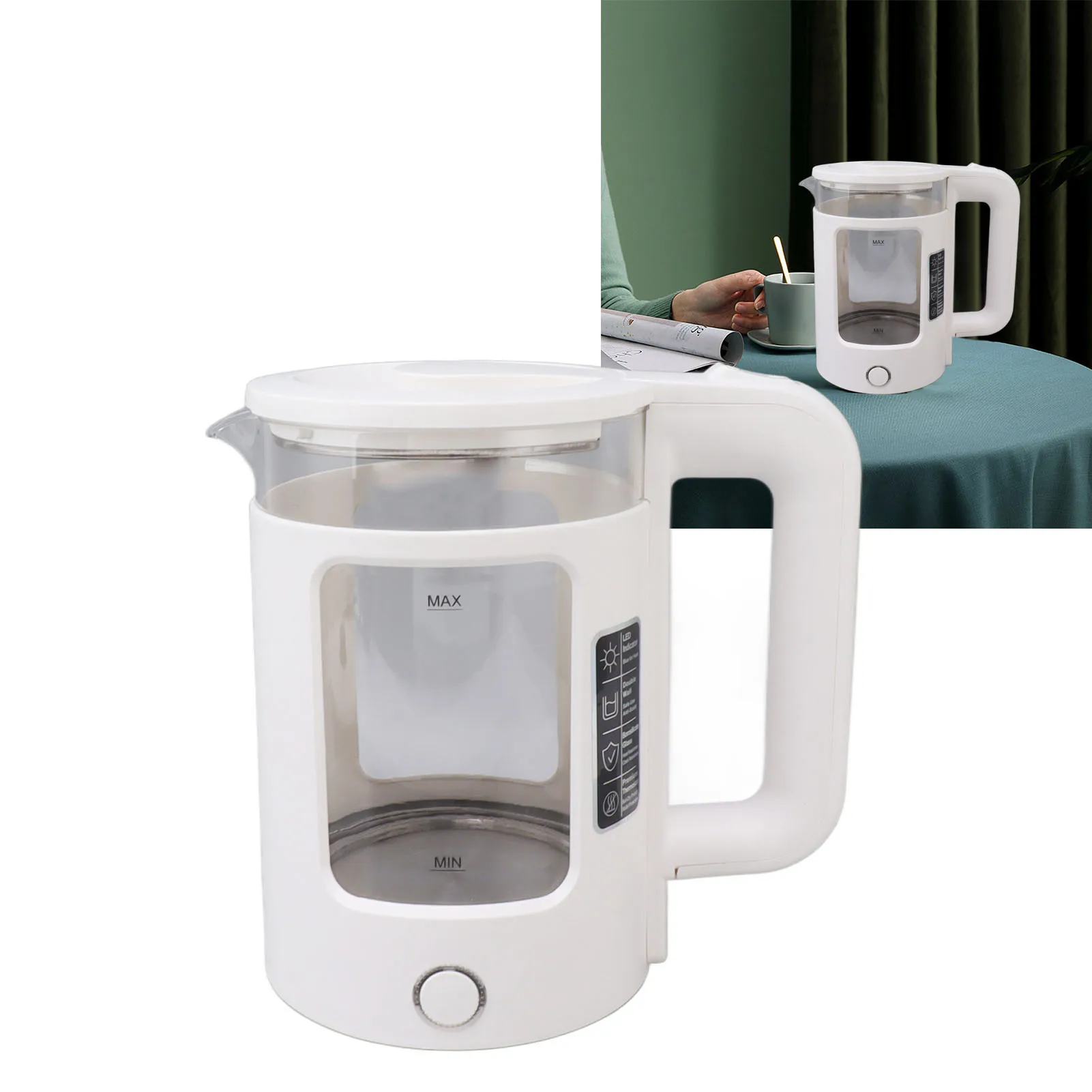 2000W急速沸騰電気ケトル、コードレス、ステンレス製、2L容量、二重層構造、自動電源オフ、空焚き防止機能付き、家庭用