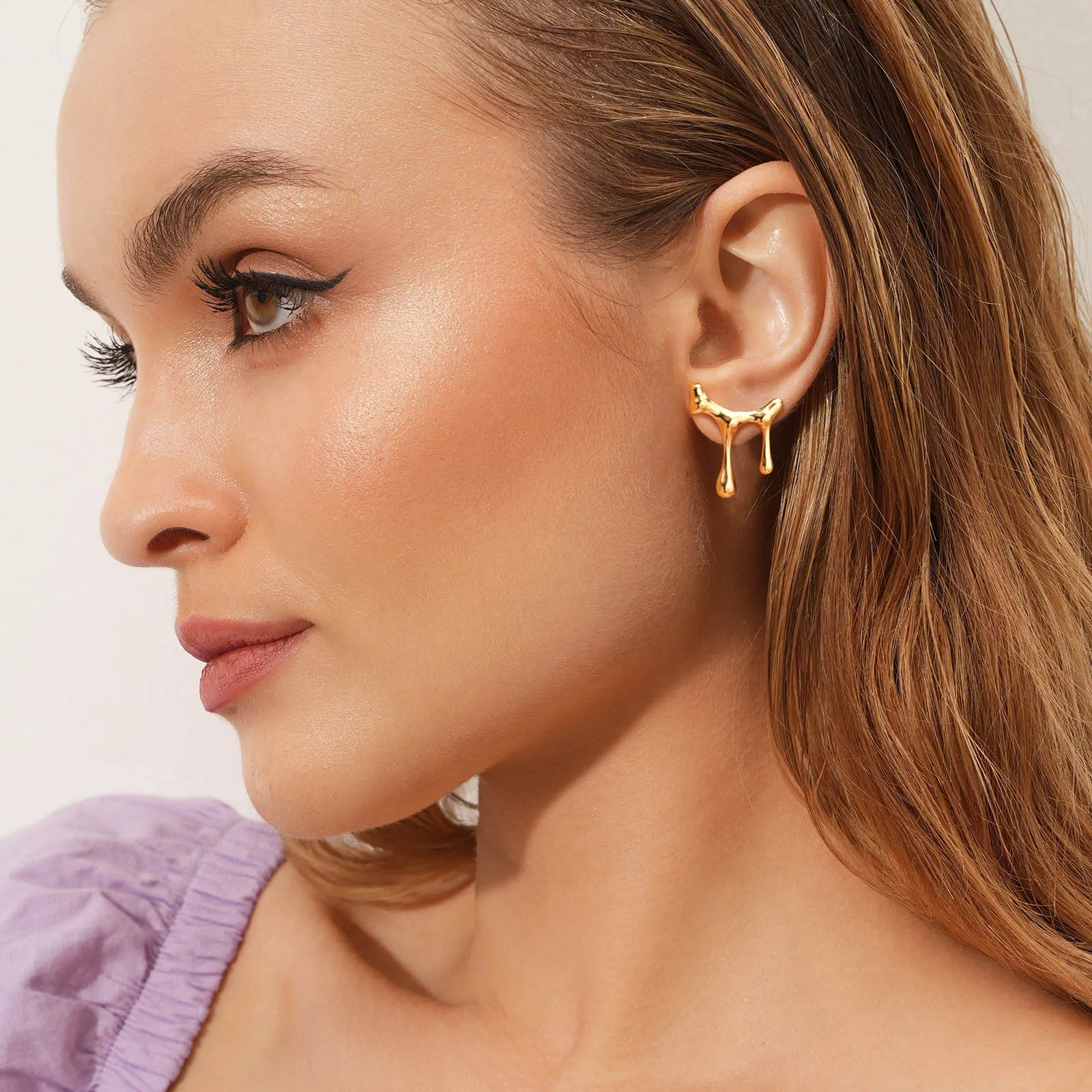 Melting Liquid Drip Ear Stud Earrings for Women, Gold Plated Irregular Water Drop Modern Trendy Earrings