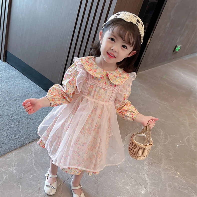 Girls Skirt 2025 Spring and Autumn New Childrens Clothing Girls Baby Fashion Floral Dress Net Gauze Cover Skirt Casual Lovely