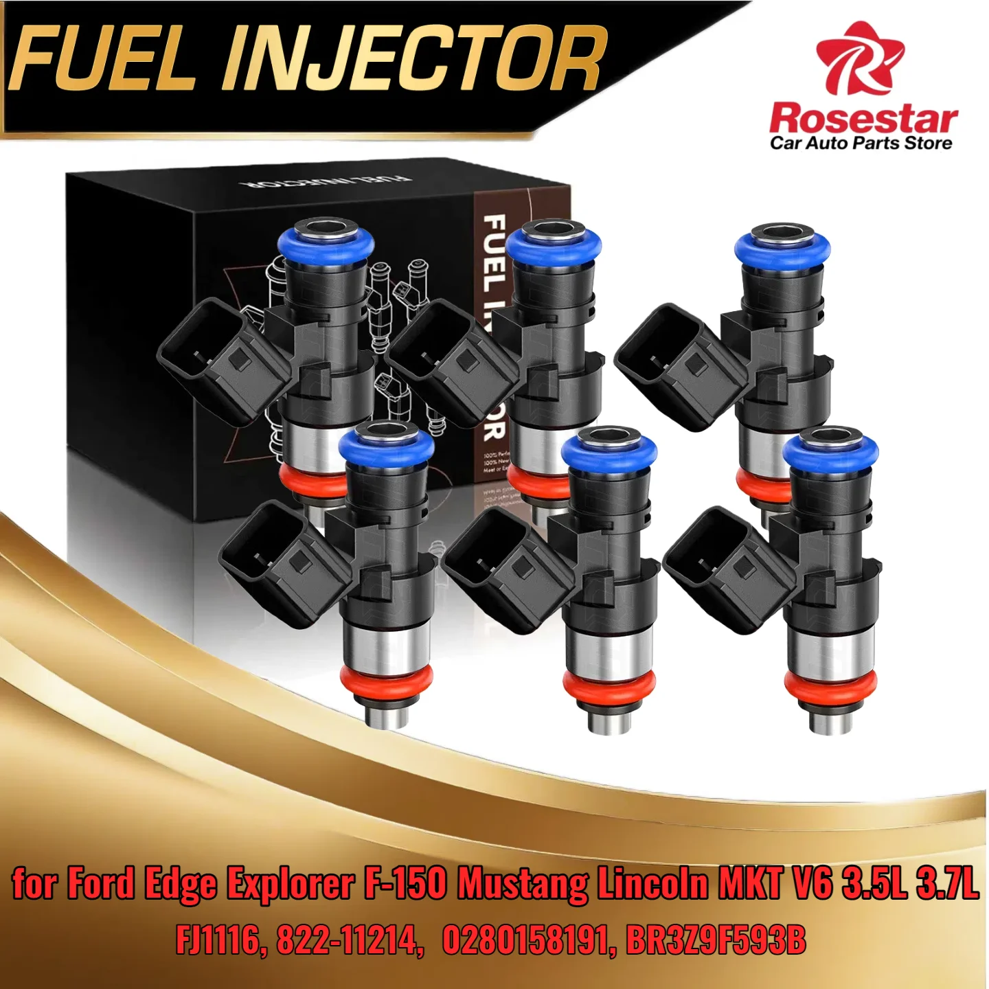 

6PCS Fuel Injectors for Ford Explorer F150 Edge for Lincoln MKT 3.5L 3.7L V6 FJ1116 BR3Z9F593B