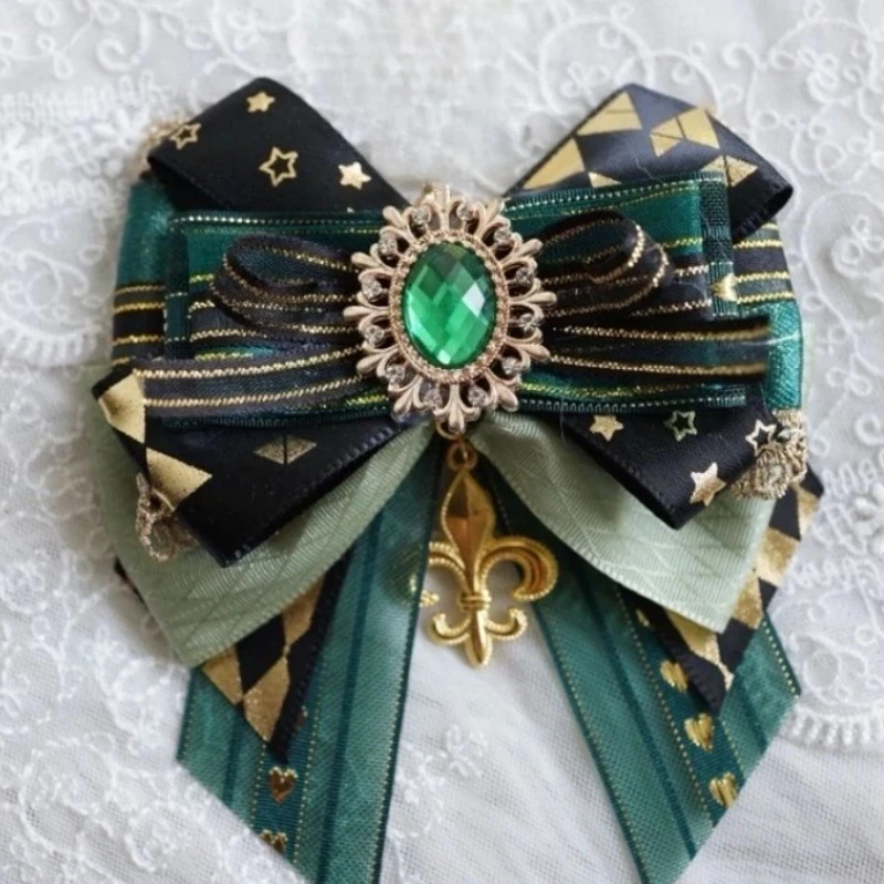 

Pure Handmade Lolita Bow Tie Concert Support Stick Bowkont Accessories Shirt Collar Flowers Luxurious Rhinestone Brooch Jewelry