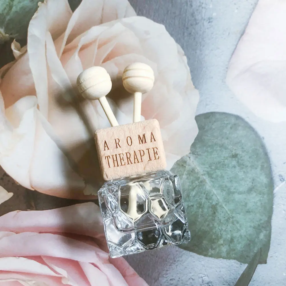 

6Pcs Glass Essential Oil Bottle with Natural Wood Lid Air Vent Perfume Diffuser for Car Aromatherapy Freshener Fragrance