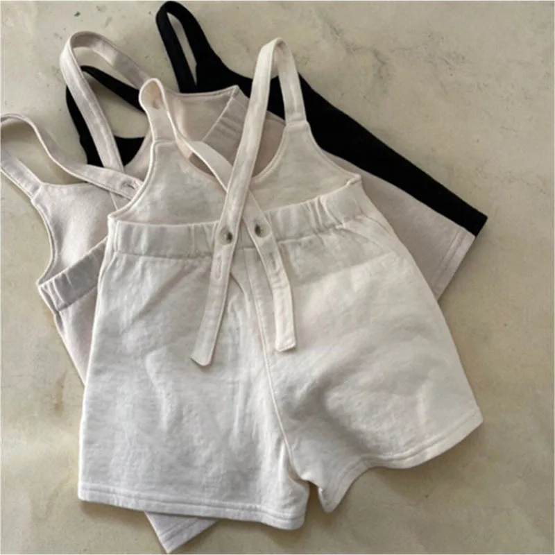 2024 Summer New Baby Sleeveless Romper Solid Newborn Pocket Overalls Cotton Infant Boy Strap Shorts Kids Jumpsuit Clothes