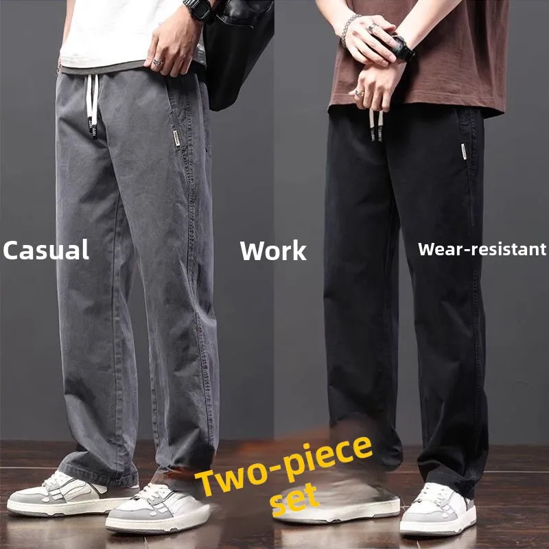 Men's Casual Straight Leg Work Trousers Autumn Winter Loose Wear Resistant Outdoor Construction Site Workers Pants