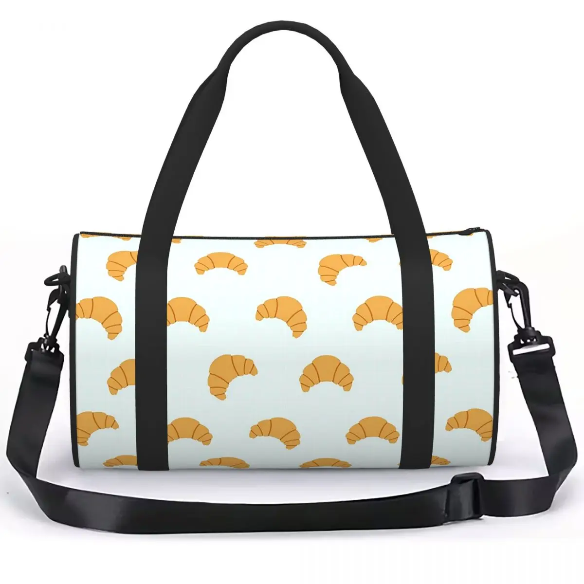 Cute Croissant Print On Blue Background Luggage Bag Large Capacity Duffle Tote Bag Handbags Gym Bags Fitness Bag for Boys Girls