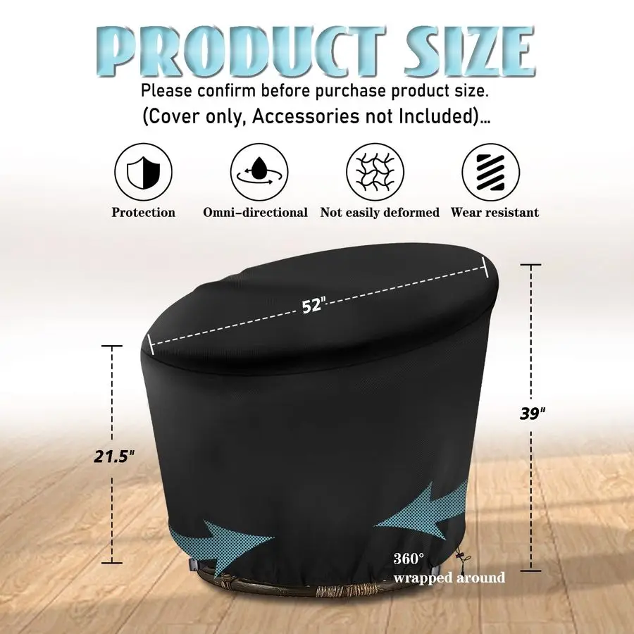 

Чехол для стула водонепроницаемый, для уличных стульев Papasan 52 дюйма, черный, на молнии, легко надевается и снимается, пыленепроницаемый, для патио.