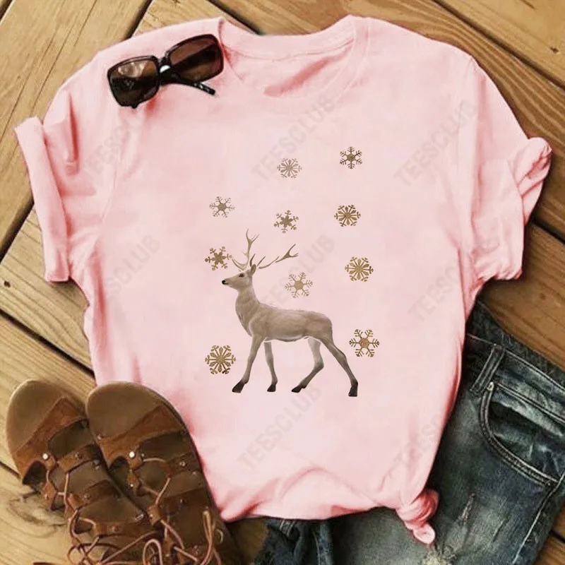 Merry Christmas Santa Print T-shirt Casual Harajuku Style Graphic Tee Aesthetic Christmas Theme Clothing
