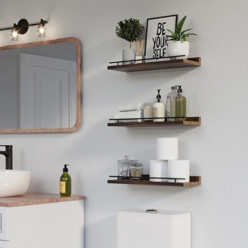 

Настенные плавающие полки из 3 предметов, деревенская деревянная полка для ванной комнаты, многофункциональный органайзер для хранения, декоративная полка для гостиной