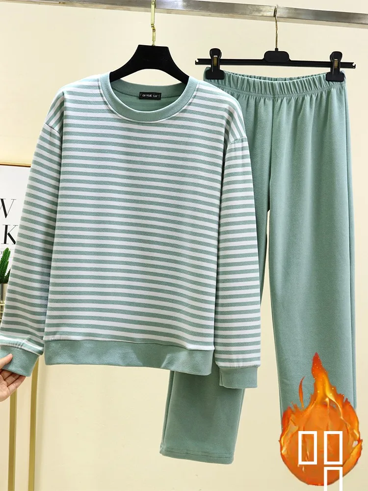 طقم ملابس حرارية دافئة فضفاض مناسب سروال طويل Sve وأعلى قطعتين ملابس منزلية غير رسمية للشتاء وصلت حديثًا للنساء
