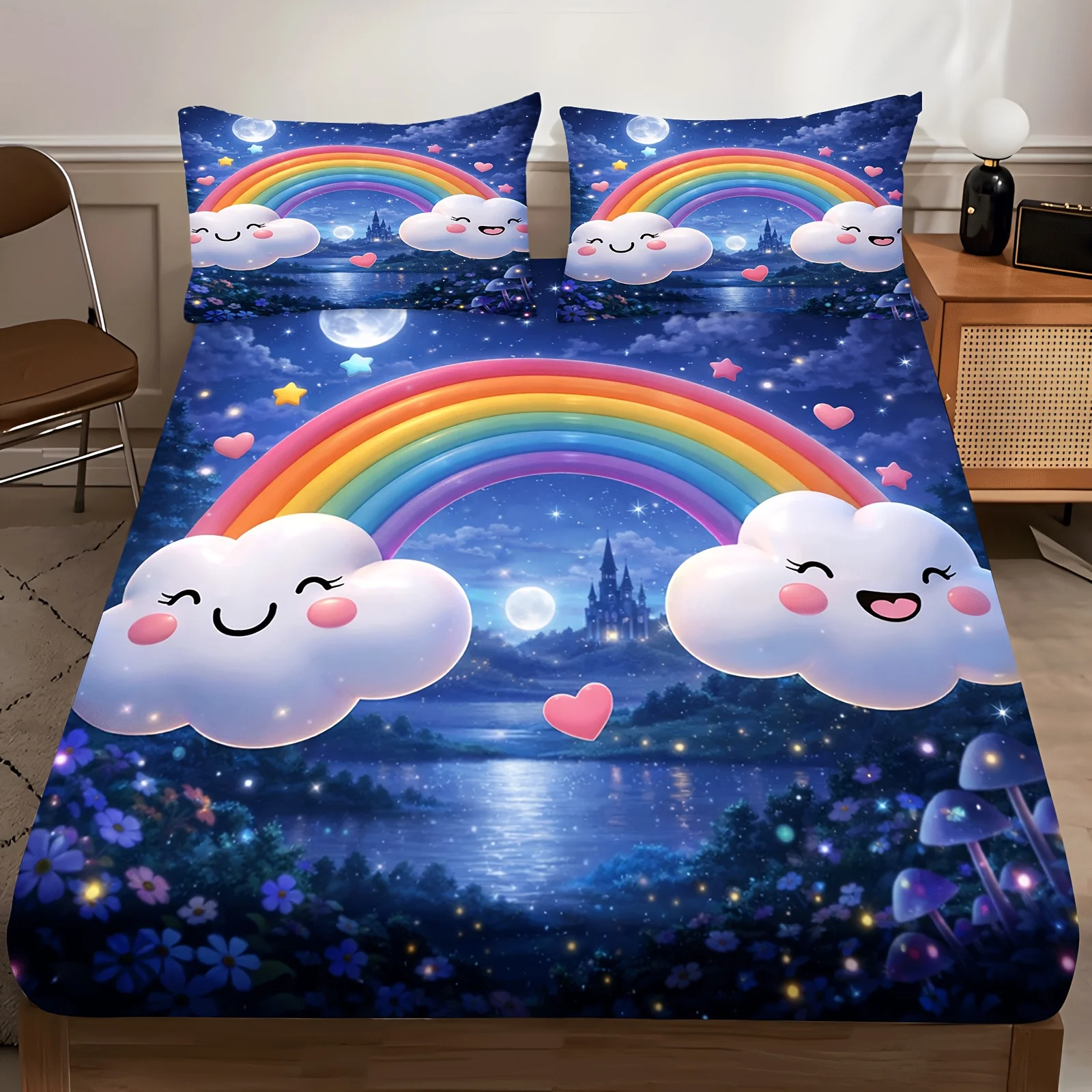 Baby Nursery Bedding - Rainbow Cloud Print Bedding Set Printed