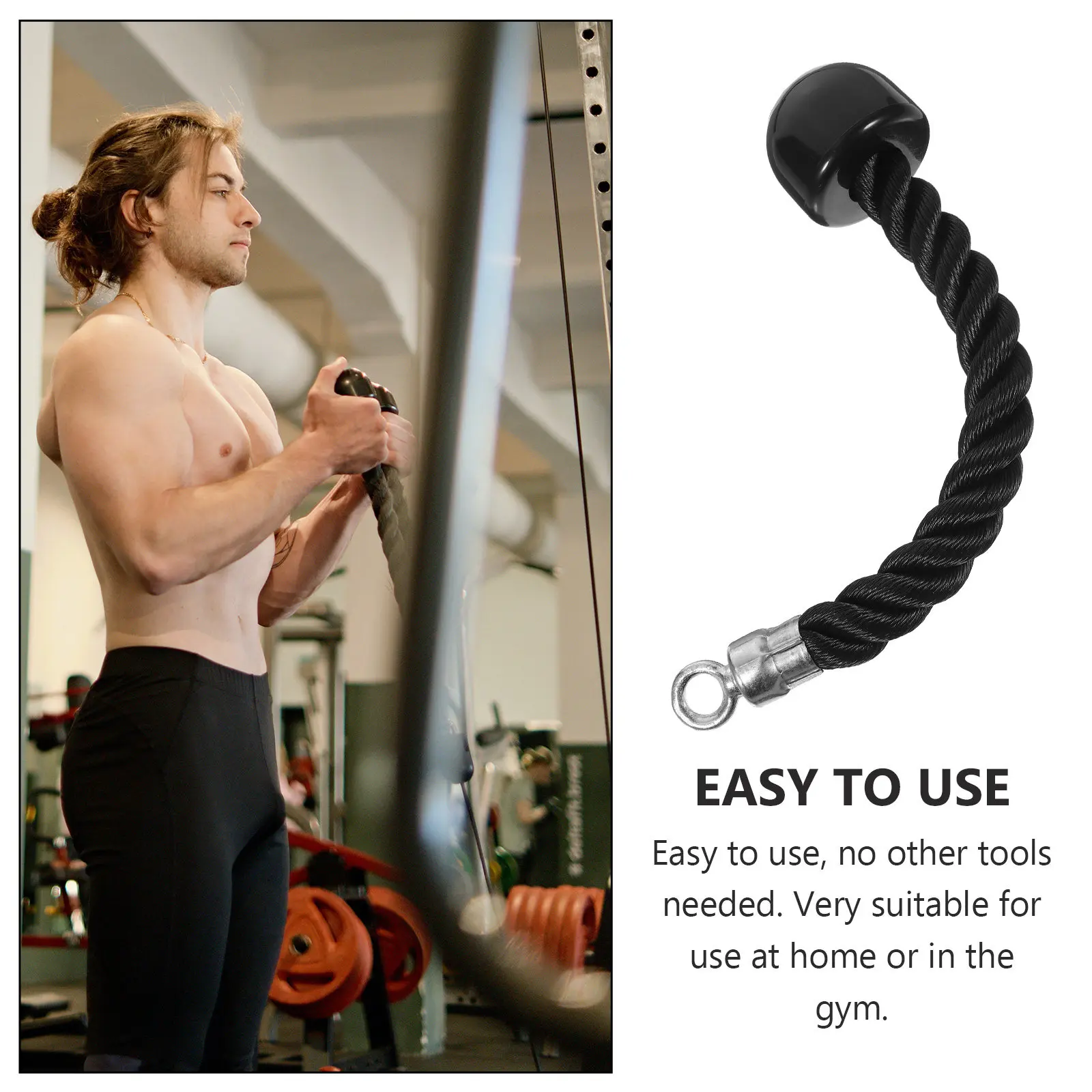 Fitness Drawstring Triceps Pull Rope Heavy-Duty Nylon for Home Gym Lat Machine Cable Crossover Strength Training Equipment