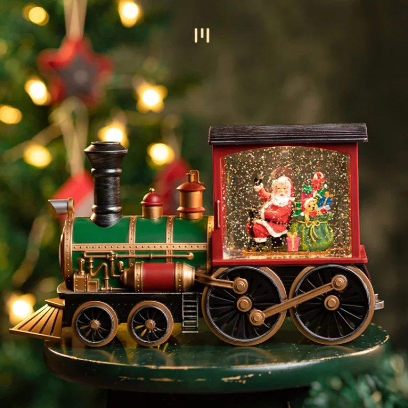 Christmas Ornaments Music Box Train Car Drifting Snowflake Crystal Ball Birthday Present Home Decoration Accessories статуэтки