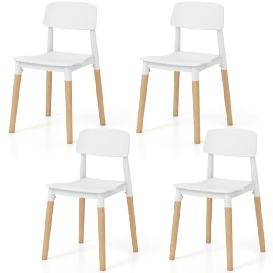 

Set of 4 Dining Chairs Modern White Kitchen Chairs w/Solid Wood Legs Ergonomic Backrest Wider Molded Seat Armless Dining Room C