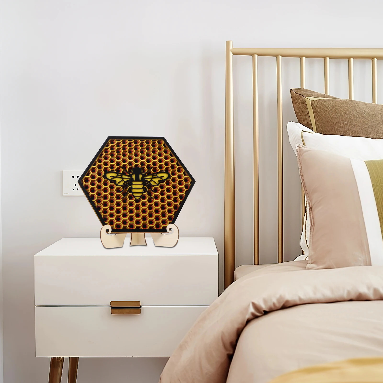 

Wooden Bee Festival Desk Ornament Honeycomb Shape Fresh Table Decoration Bee Festival Home Decor Party Scene Decor