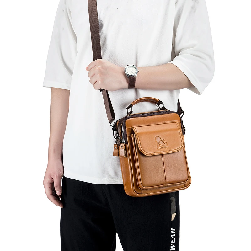 Bolso de hombro de cuero de vaca para hombre, bolso de piel de vaca, un hombro, tipo cuadrado Vertical, diadema, moda