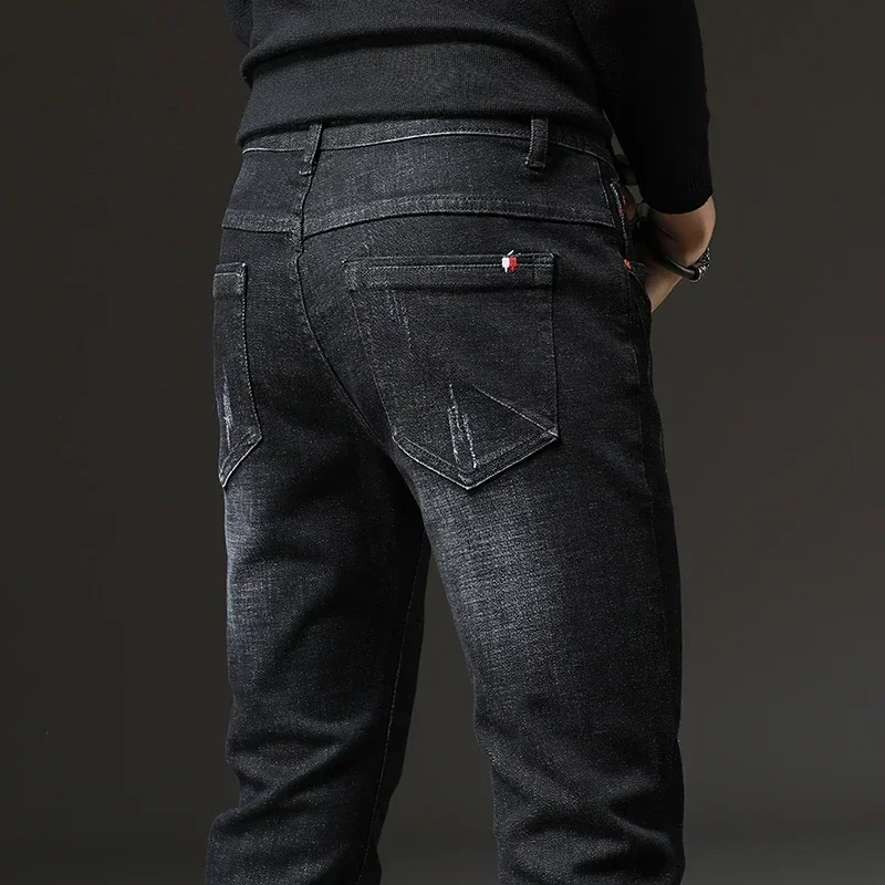 2023 Frühling Herbst Herren Blue Jeans einfarbig mikro elastische klassische Jeans Männer gerade schlanke Mode Jeans hose männlich
