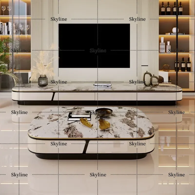 for Modern Light Luxury Marble Coffee Table and TV Cabinet Combination Simple High End Living Room Furniture for Small