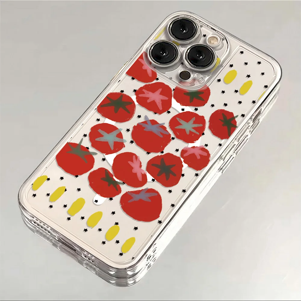 Korean Cute Cartoon Tomato  Magnetic Phone Case for Samsung Galaxy S25 S24 S23 S22 S21 S20 FE Plus Ultra 5G SoftClear TPU