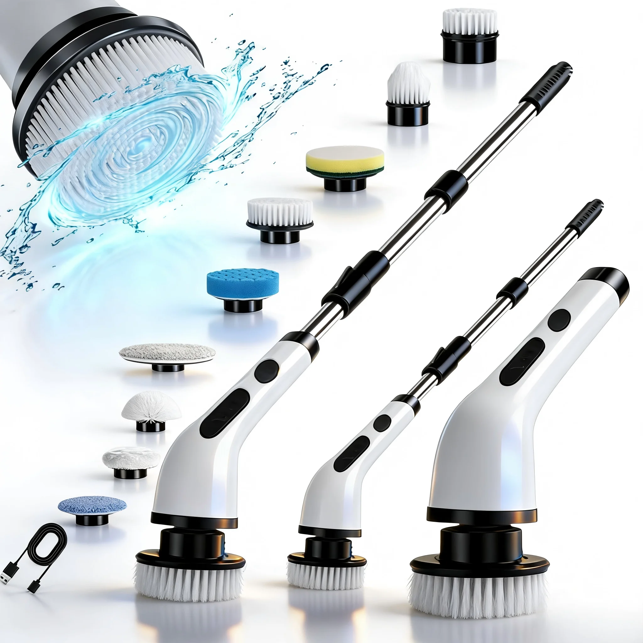 

Electric Rotating Cleaning Brush, 3-Speed Adjustable, Rechargeable, Waterproof Multi-Functional Scrubber for Home