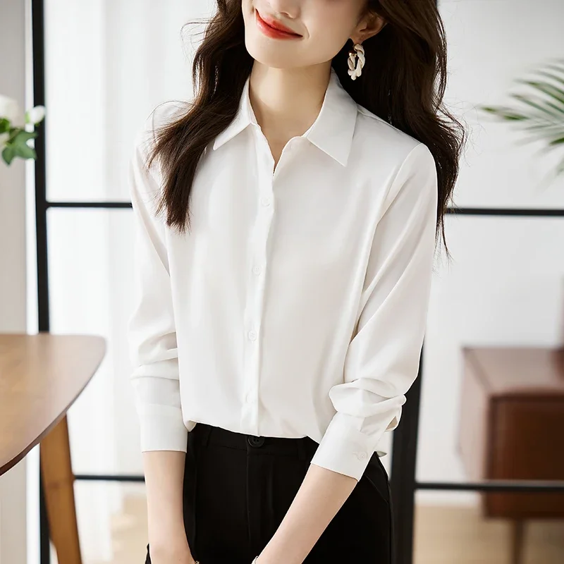 Office Lady Lange Mouw Turn Down Kraag Vrouwen Shirt Wit Shirt Blouse Vrouwen Tops Blouses Shirts Blusas Para Mujer Camisas N197