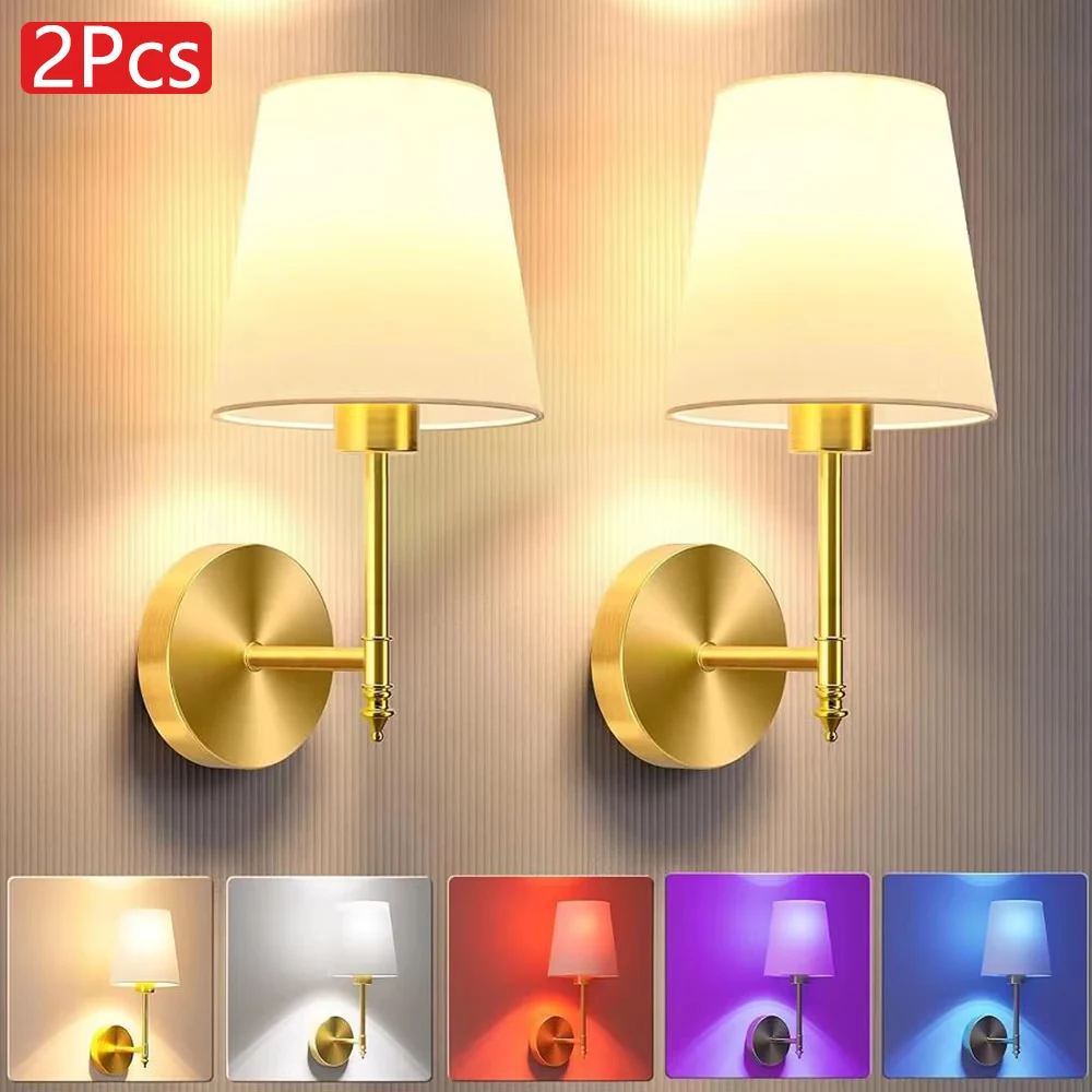 2 lampade da parete a batteria, senza fili, con lampadina dimmerabile e rimovibile da 4000 mAh e telecomando, lampada da parete wireless a 15 colori, ideale per la decorazione di camere da letto,
