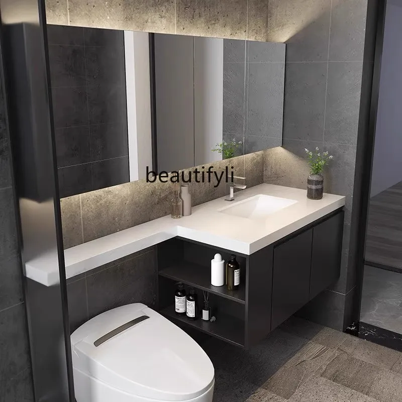 Light Luxury Bathroom Cabinet Stone Plate Seamless Basin Whole Washbin Toilet Extension Combination Washstand Sink