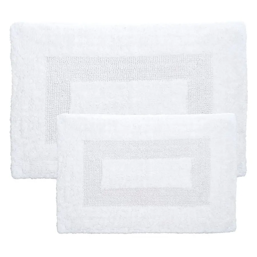 

Rugs 2Piece Cotton Bathroom Mat Set Machine Washable Bath Mats for Restroom, Kitchen, or Laundry Room by White
