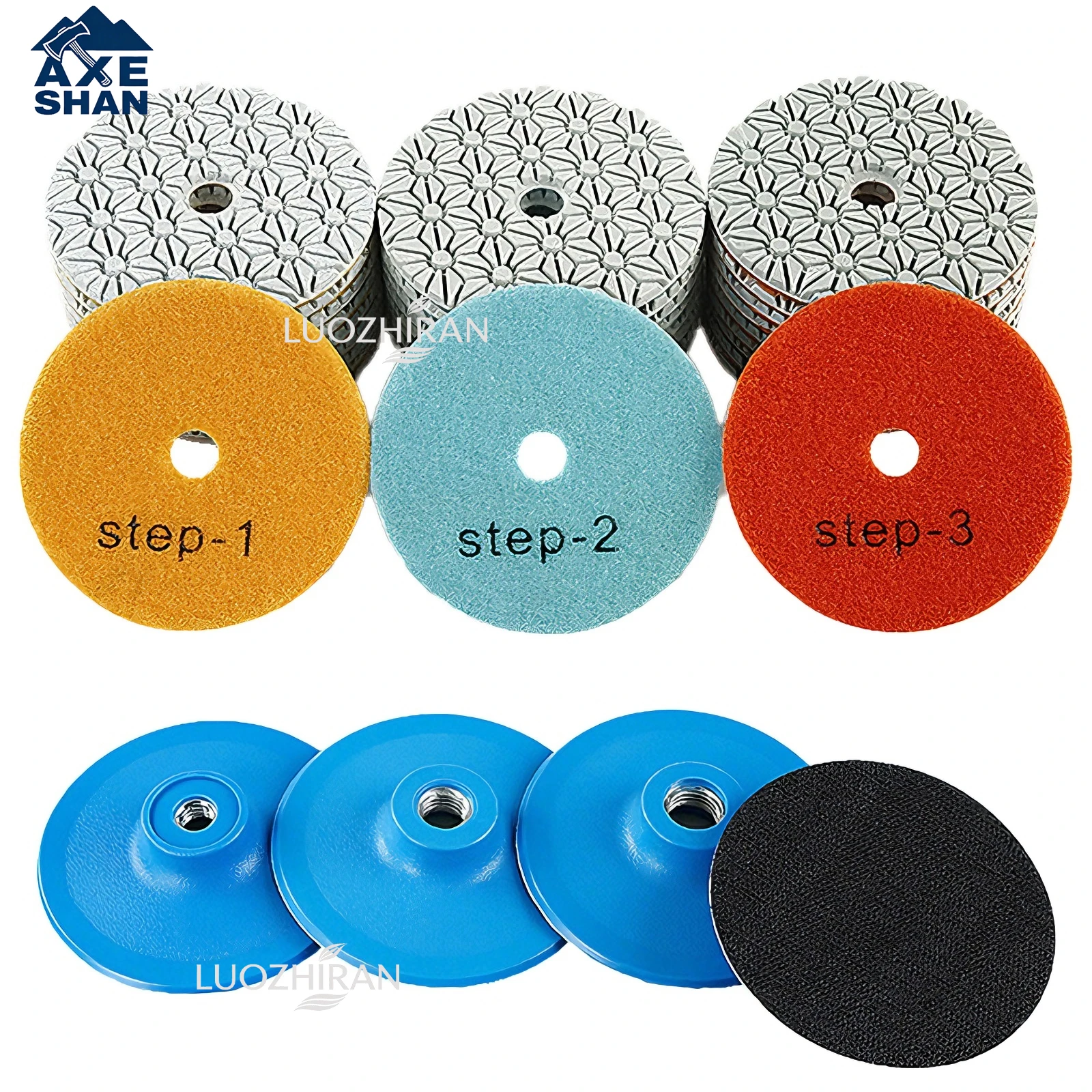 

Набор из 3 алмазных полировальных дисков 100 мм (4 дюйма) для влажной/сухой шлифовки камня, гранита, мрамора, для шлифовальных машин и электроинструментов